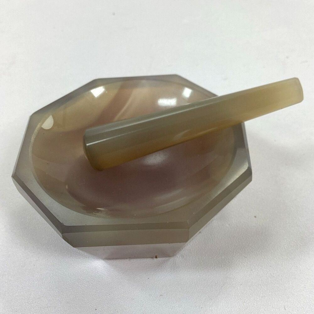 Agate Stone Mortar Pestle Set Apothecary Octagon 2.75"